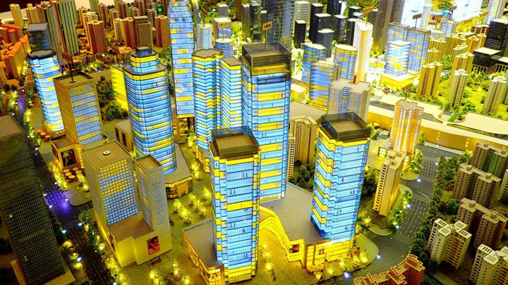 智慧城市数字沙盘近距离模型光影展示效果