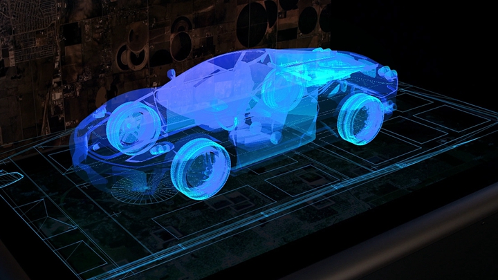 以全息投影呈现汽车模型的展示效果