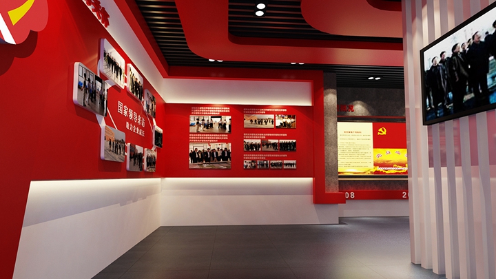 红色文化展厅中的展陈设计效果展示