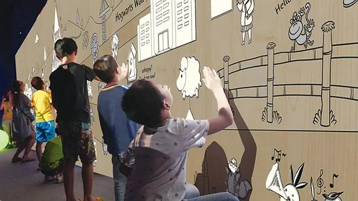 儿童动画世界墙面互动投影