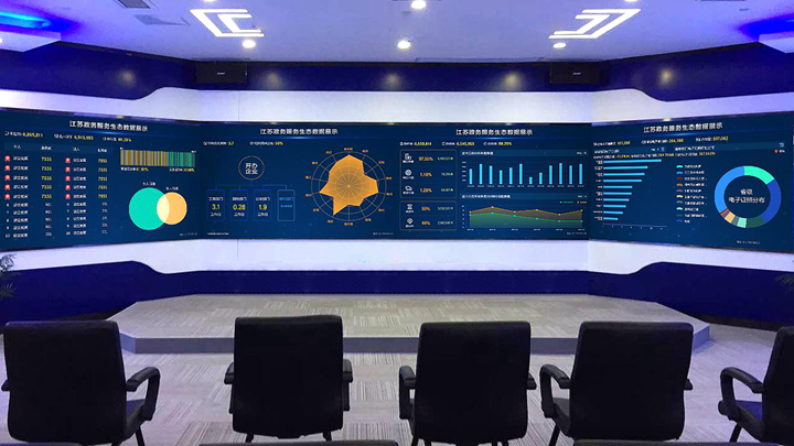 企业数据可视化大屏在展厅中的应用实拍图